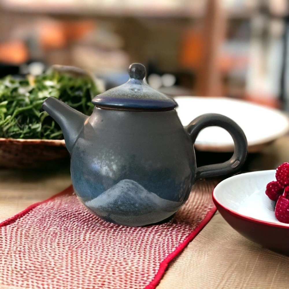 Art Studio Ceramic Mini Teapot in Blue, White & Gray